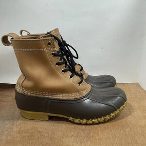 LL Bean Duck Boots Men's Size 8 Brown Leather 6 Inch Lace Up Snow Rain Boots